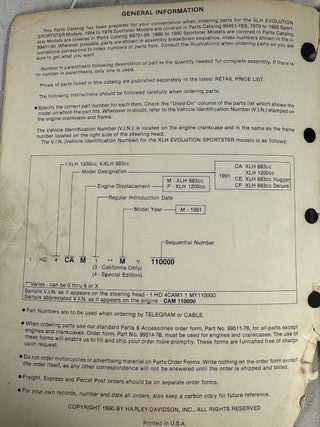 Harley-Davidson Sportster 1991 catalogo recambios