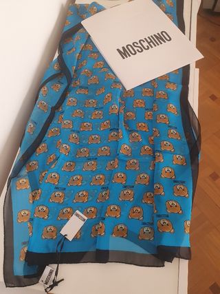 Sciarpa Moschino Seta Nuova Fantasia Orsetti Blu