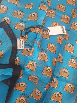 Sciarpa Moschino Seta Nuova Fantasia Orsetti Blu
