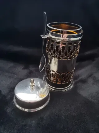 Azucarero de alpaca vintage antiguo plateado.