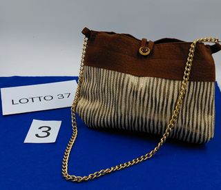 Borsa tessuto marrone e oro con catena