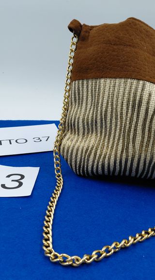 Borsa tessuto marrone e oro con catena