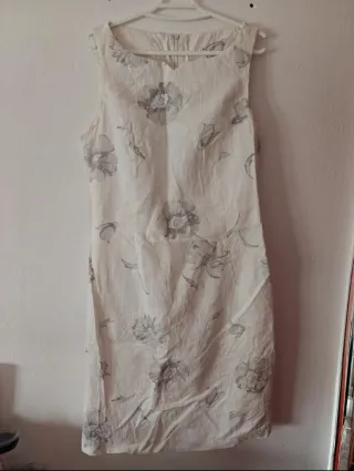 Vestido lino floral gris y blanco