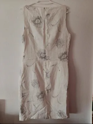 Vestido lino floral gris y blanco