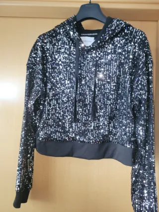 Top Lentejuelas Calvin Klein Jeans Negro/Plata