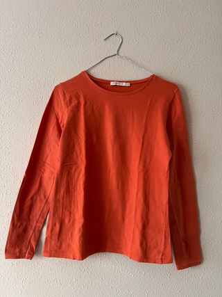 Camiseta básica de algodón naranja de manga larga