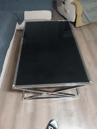 Mesa de centro cristal y metal