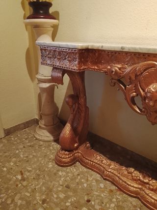 Consola y espejo antiguo madera y mármol