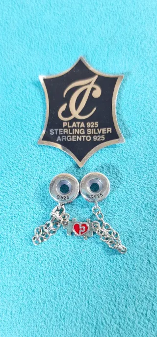 Charm Doble Plata 925 "Puzzle Corazón" con cadena.