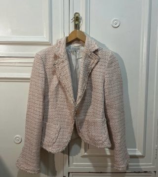Chaqueta Zara Tweed Rosa y Blanca