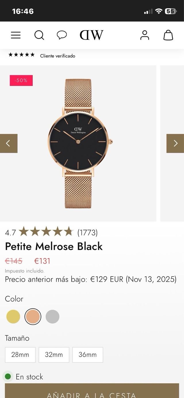 Reloj mujer Daniel Wellington Negro Dorado