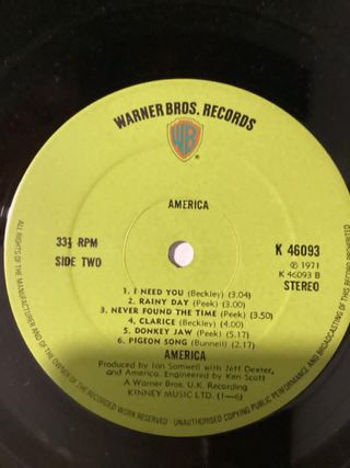 America LP Vinile Originale 1971