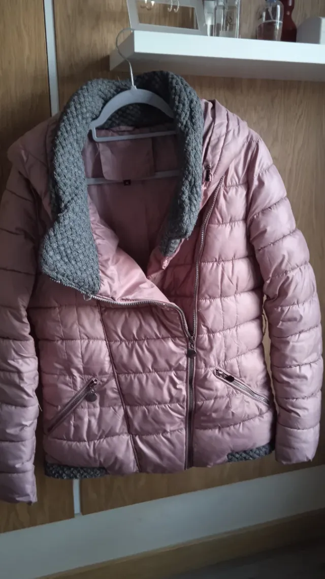 Parka acolchada rosa y gris mujer