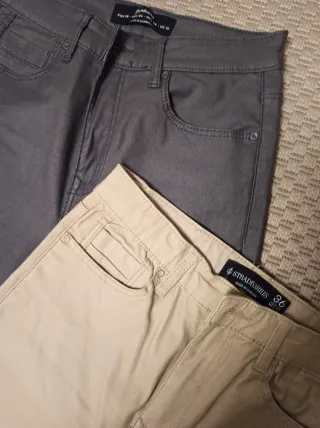 Pantalones mujer efecto piel PU beige y gris