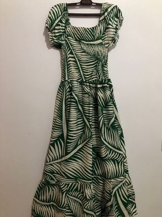 Vestido largo estampado hojas verde