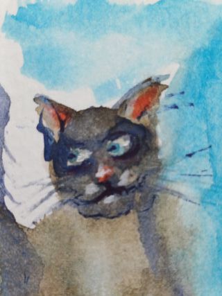 Gato Acuarela Original Arte Hecho a Mano