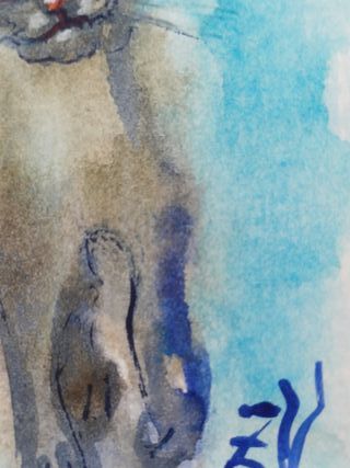 Gato Acuarela Original Arte Hecho a Mano