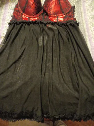 Camisón transparente negro y rojo