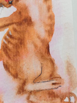 Gato Acuarela Original Arte 9x6cm