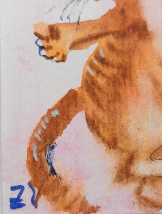 Gato Acuarela Original Arte 9x6cm