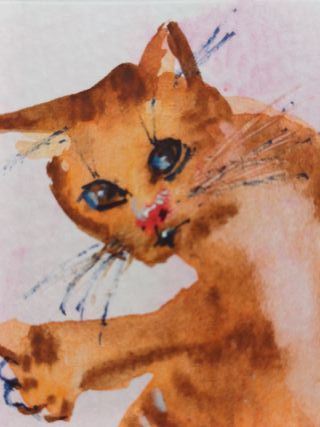 Gato Acuarela Original Arte 9x6cm