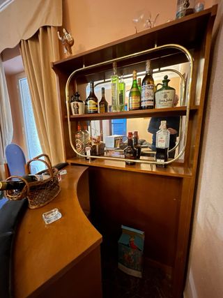 Mueble Bar Vintage Madera Cuero Metal