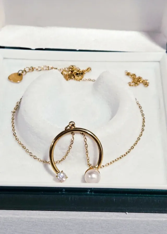 Gargantilla acero perla y circonita