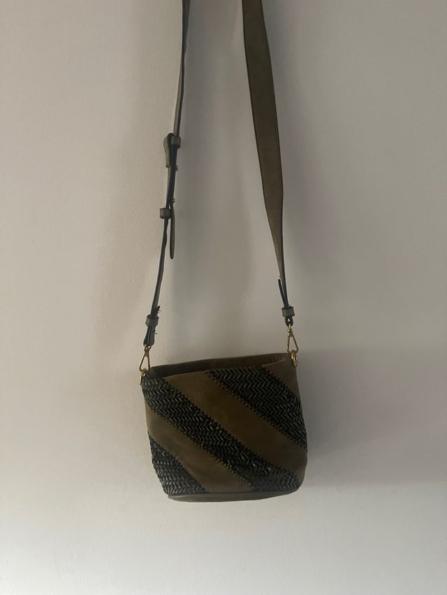 Bolso Saco Zara Negro y Verde Militar