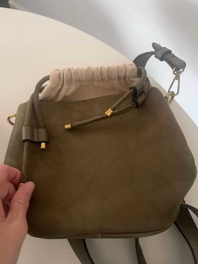 Bolso Saco Zara Negro y Verde Militar