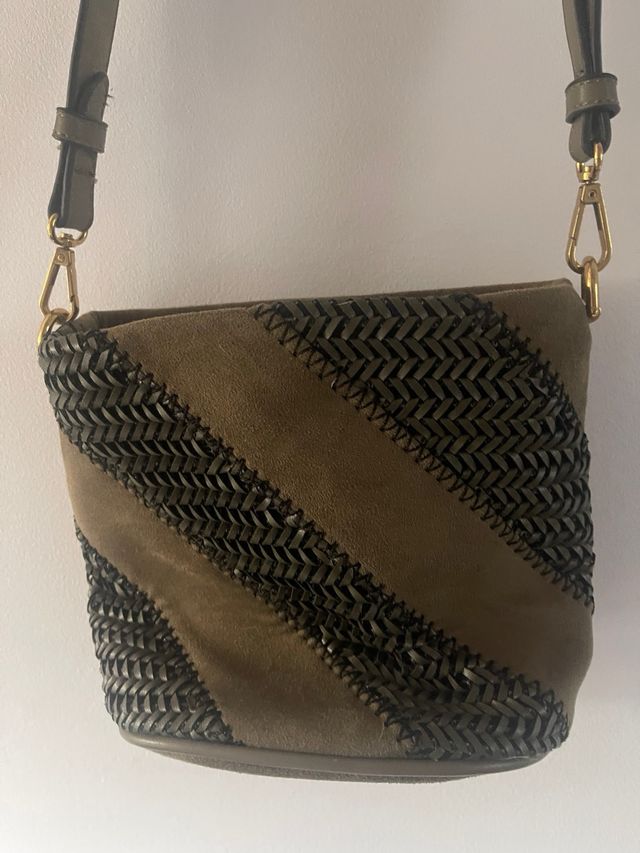 Bolso Saco Zara Negro y Verde Militar
