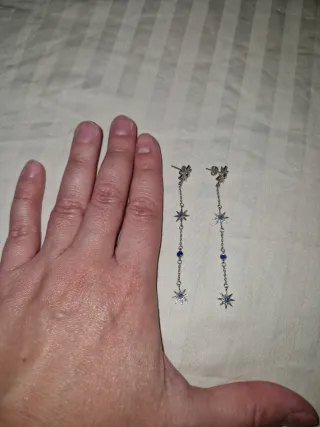 Pendientes largos plata estrellas circonitas azul