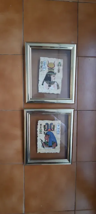 Pareja cuadros egipcios marco dorado