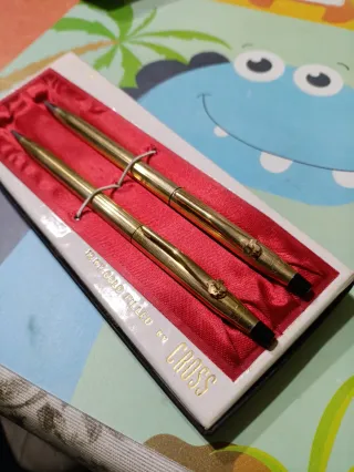 Coppia penne Cross laminate in oro 12 kt