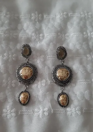 Pendientes largos 2 tonos estilo vintage