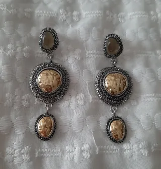 Pendientes largos 2 tonos estilo vintage