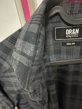 Camisa DR&N Hombre Cuadros Gris Negro Slim Fit,t S