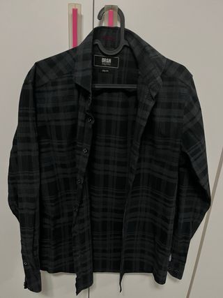 Camisa DR&N Hombre Cuadros Gris Negro Slim Fit,t S