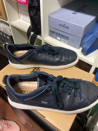 Geox Scarpe Uomo Pelle Blu Taglia 43 fondo bianco