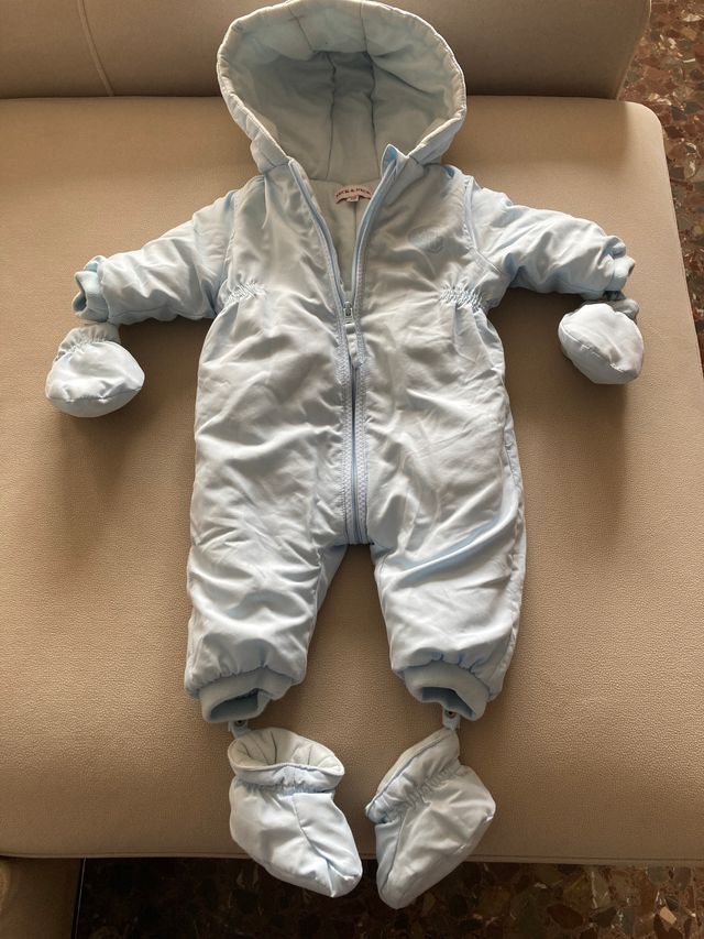Mono de invierno bebé 0-6 meses azul claro