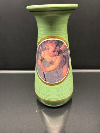 Florero Cerámica Verde y Dorado