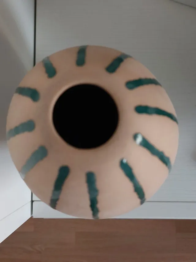 Jarrón Beige y Verde Cerámica