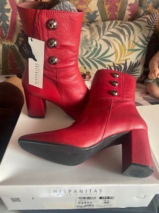 Botines Hispanitas Piel Roja Talla 40