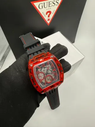 Reloj Guess Transparente Rojo y Negro
