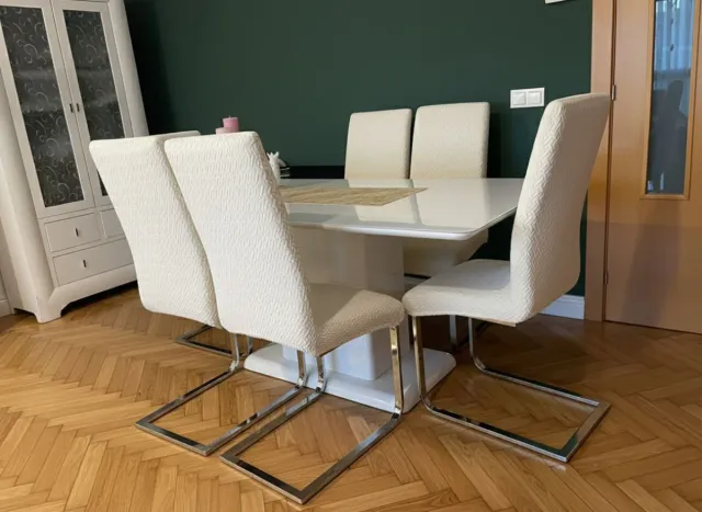 Mesa comedor blanca cristal templado