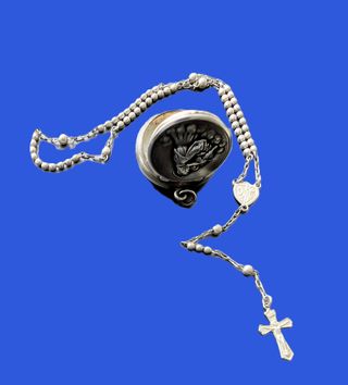 Rosario antiguo plata ley relicario