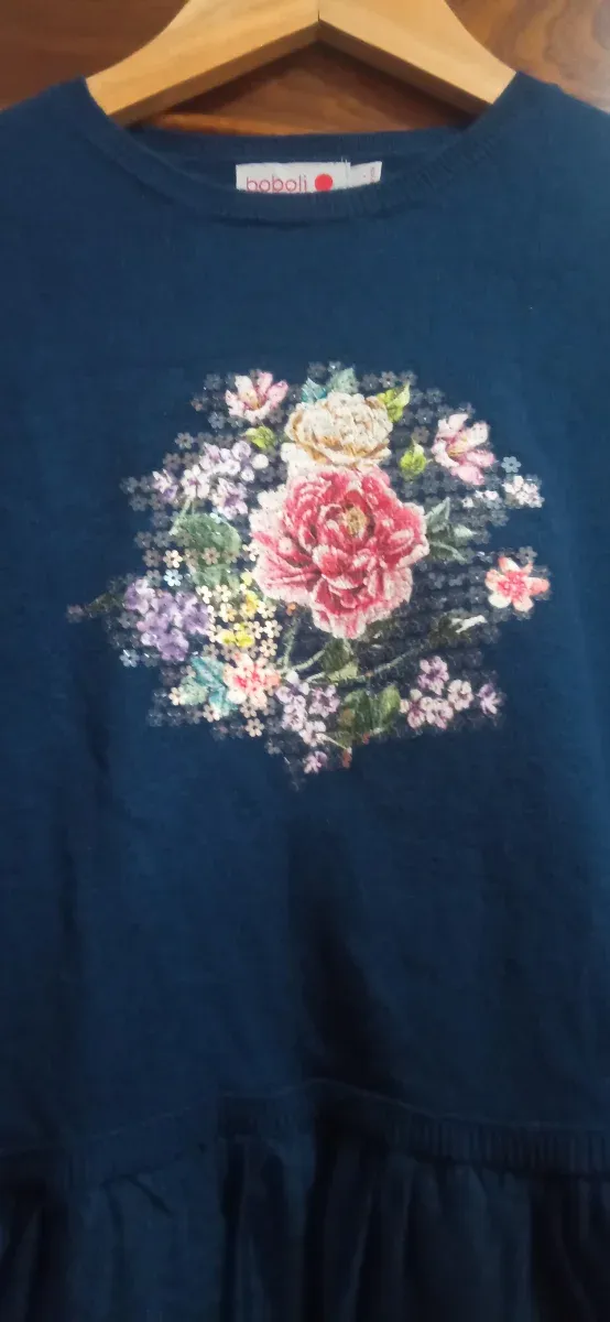 Vestido azul Boboli flor talla 7
