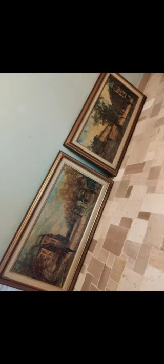 Coppia Quadri Stoffa Legno misure 48x 90