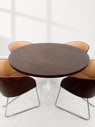 MESA COMEDOR VINTAGE. SOBRE MADERA Y PIE TULIP