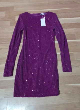 Vestido Mango Morado Lentejuelas