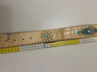 Cintura pelle stampa cocco beige/blu